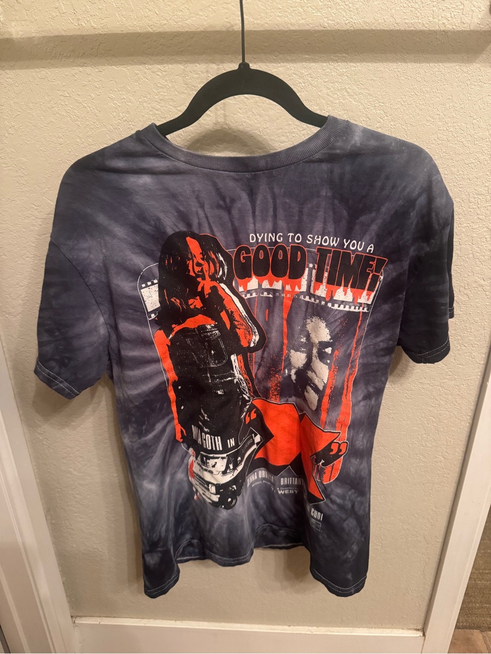 Studio House Designs X Horror Movie Tie-Dye Graphic Tee Blue with Red Print